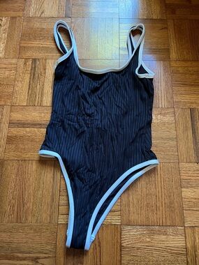 Rip Curl Premium Surf Black Ribbed One-Piece Swimsuit with White Trim